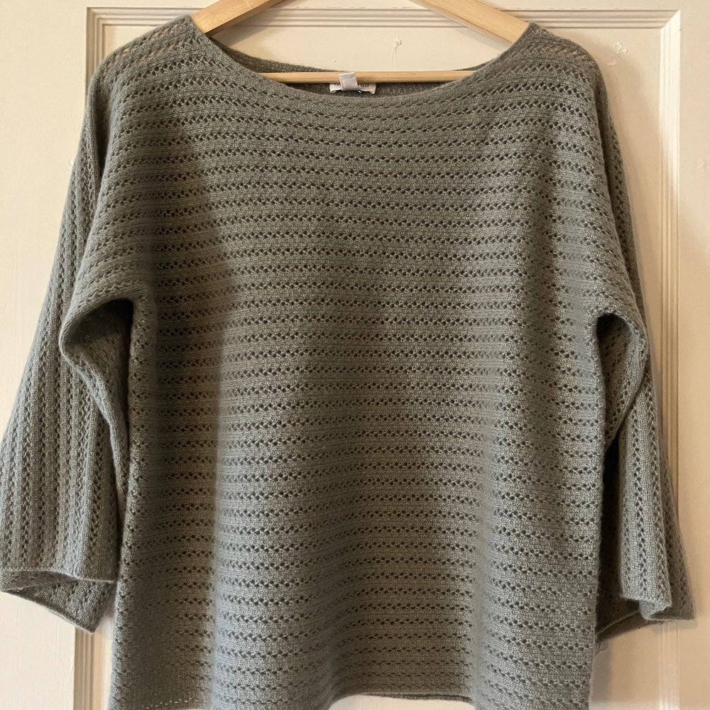 Garnet Hill Pointelle cashmere bell-sleeve sweater